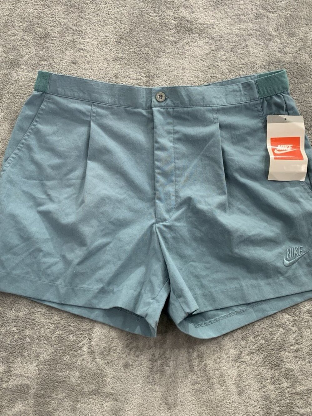 Vintage Nike Shorts Mens Size 32 Gray Tag Logo Blue Stretch Tennis Preppy Casual